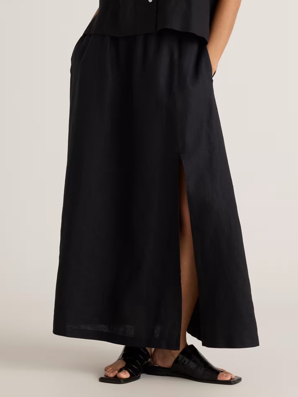 Quince 100% European Linen Maxi Skirt - Black